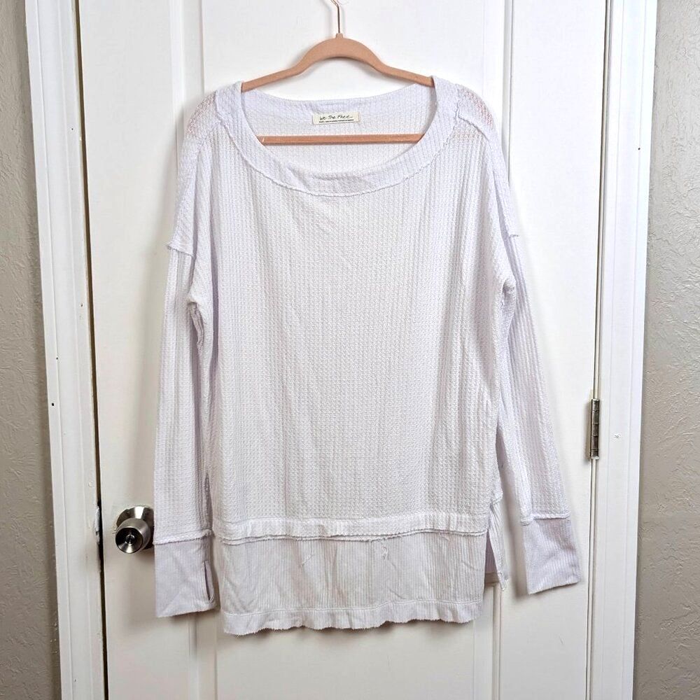 We The Free | White Waffle Knit Thermal Top with Layered Hem Size Small